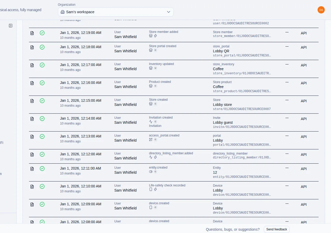 Activity page event feed.