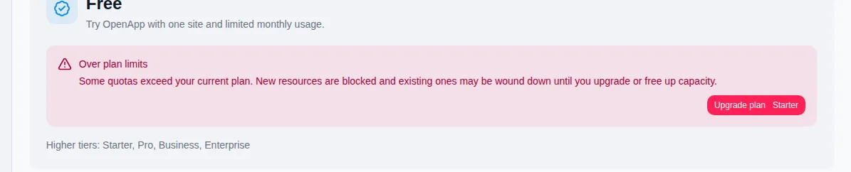 Billing over-capacity warning banner.